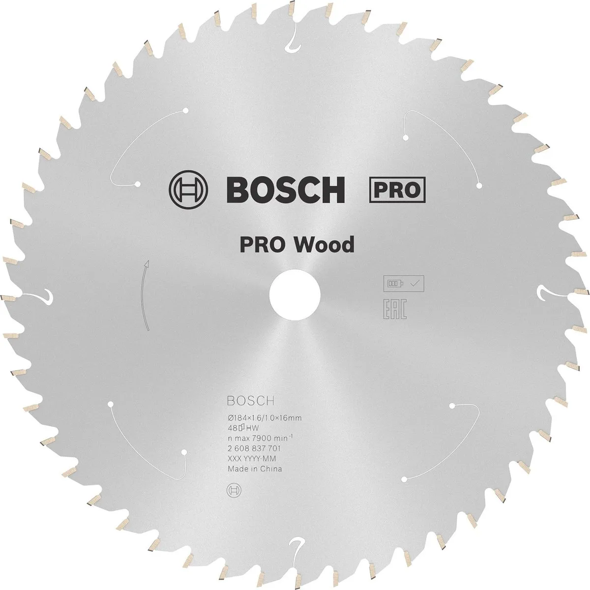 Bosch PRO Wood Zaagblad 184mm 24 Tanden - 1,6mm x 16mm as