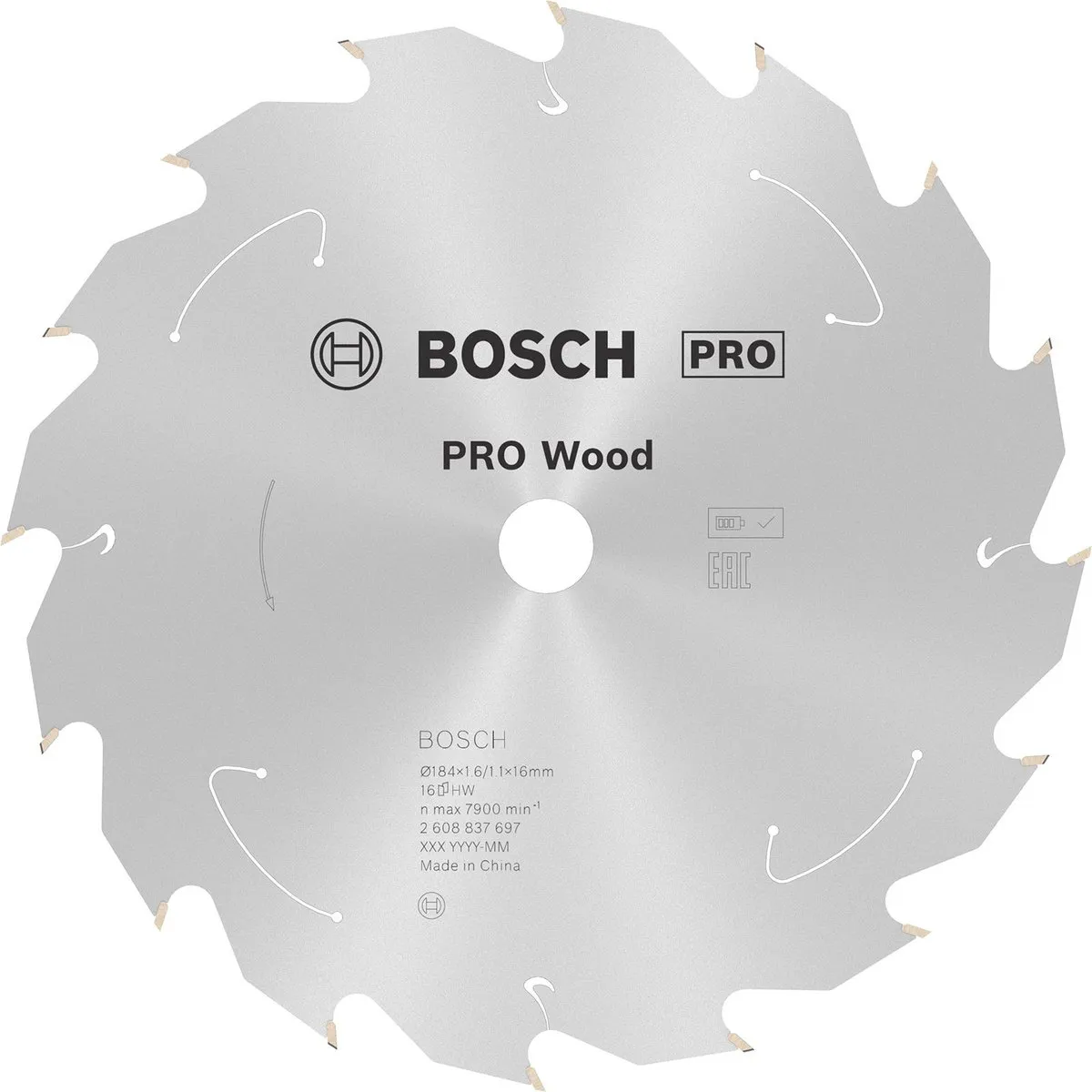 Bosch PRO Wood Zaagblad 184mm 24 Tanden - 1,6mm x 16mm as
