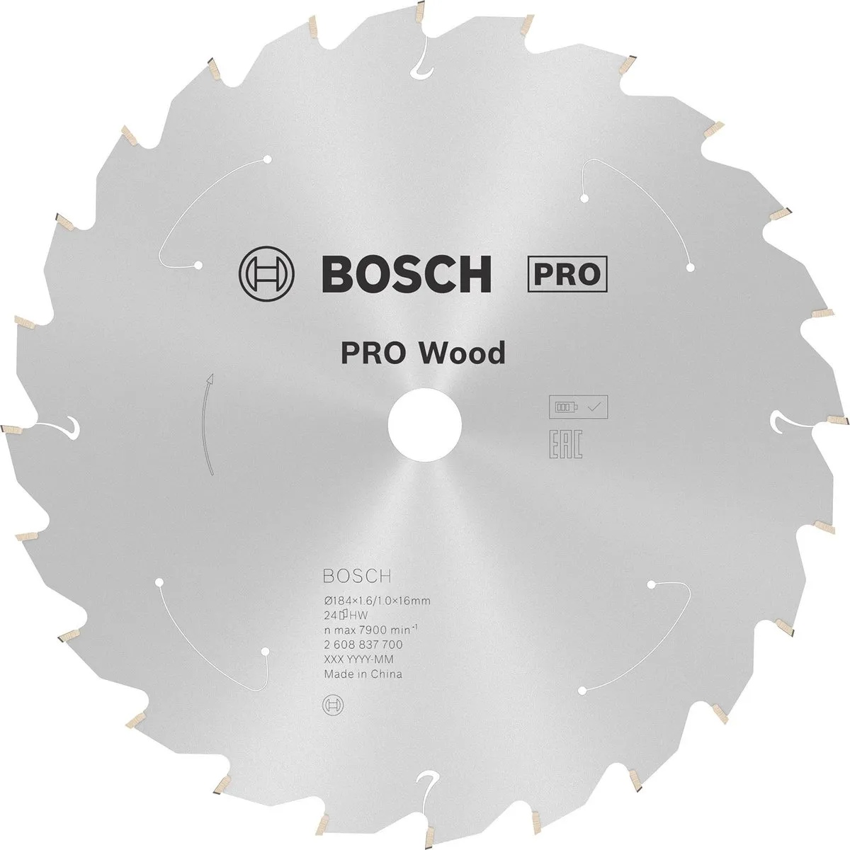 Bosch PRO Wood Zaagblad 184mm 24 Tanden - 1,6mm x 16mm as