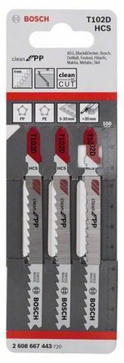 Bosch Professional T102D Decoupeerzaagblad - 3 Stuks - Kunststof