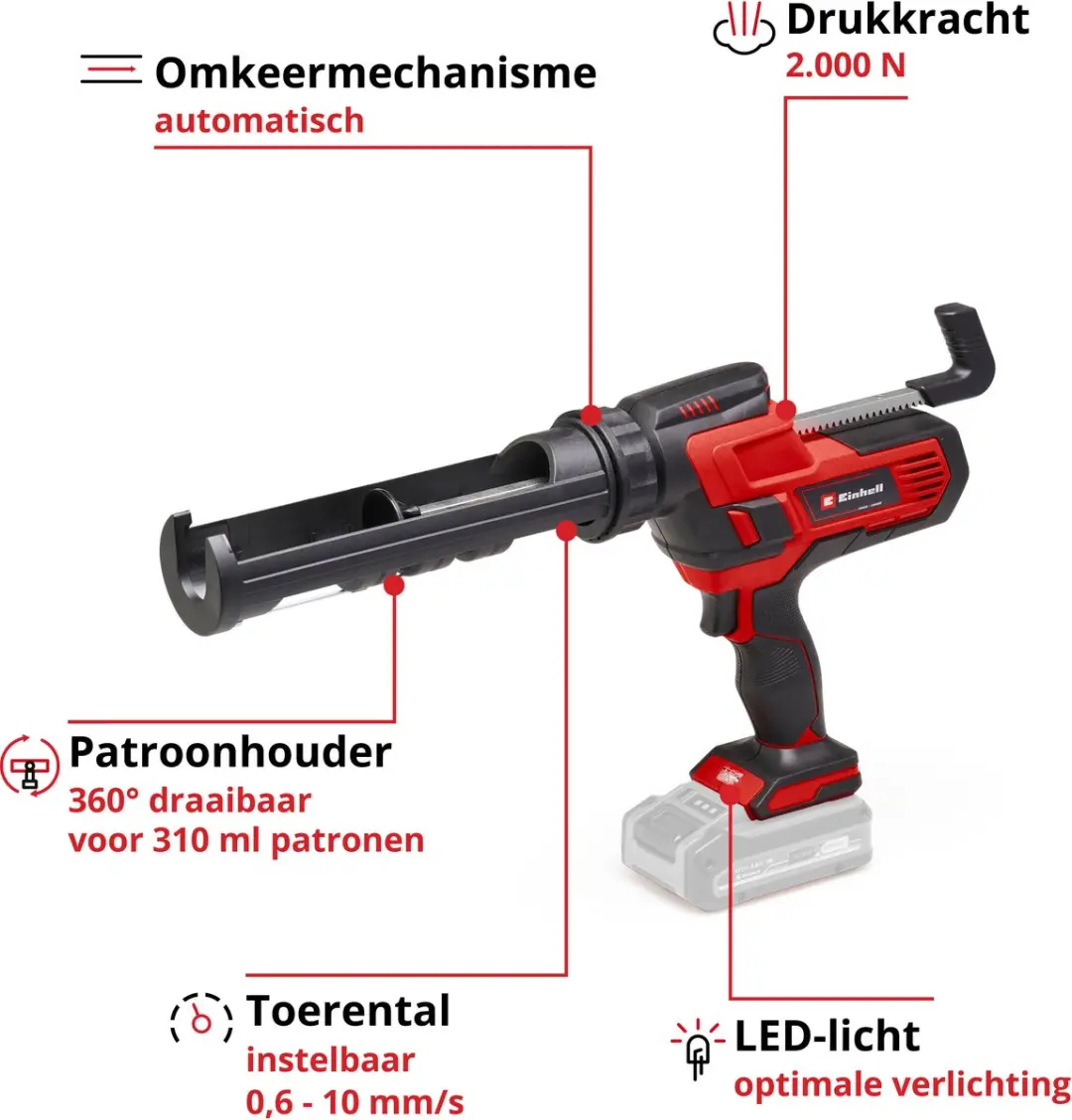 Einhell Accu Kitspuit TE-SG 18/10 Li Solo - 18V - 6 Snelheden - Rood/Zwart