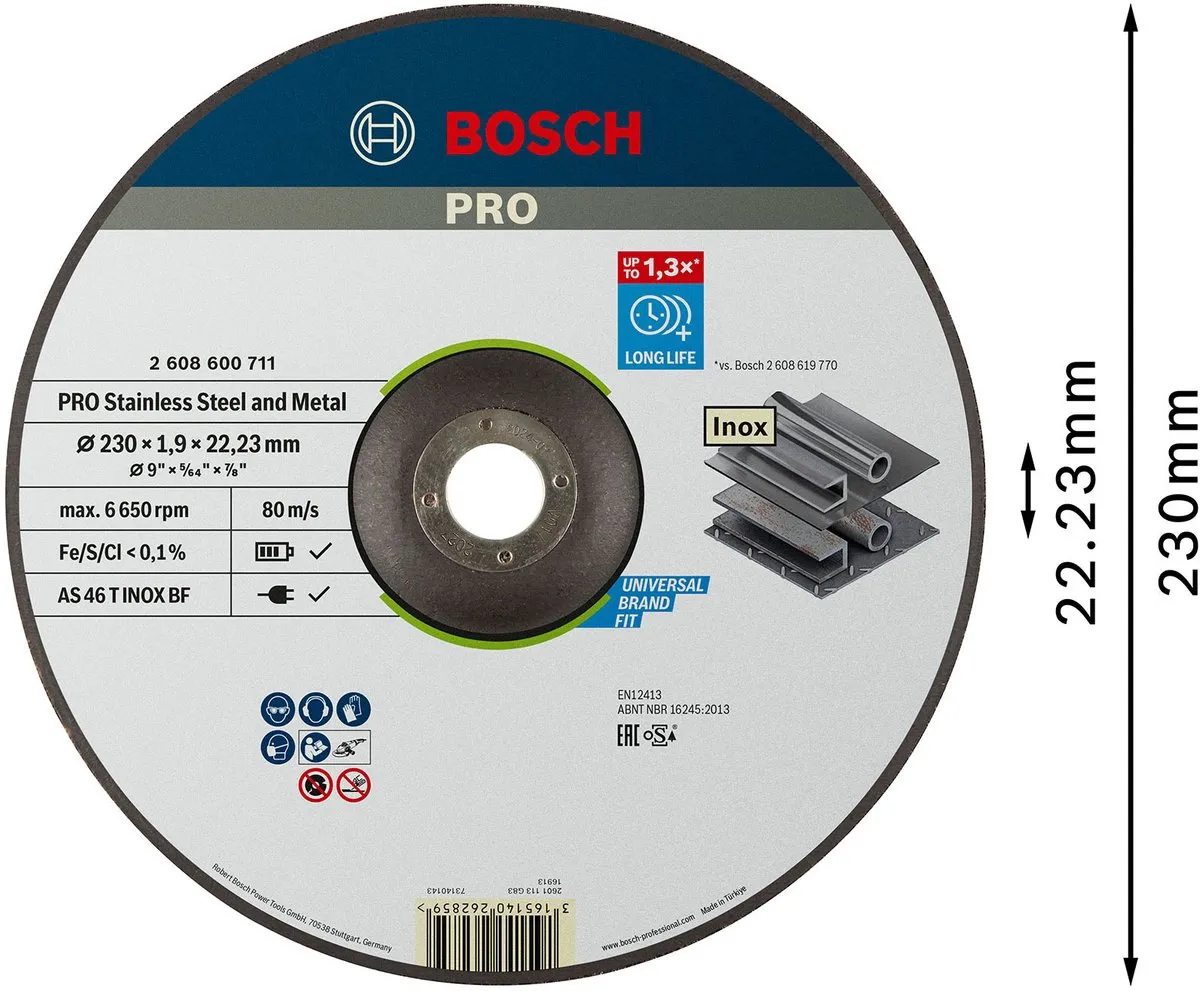 Bosch Professional DSS GEB. INOX 230X1,9 Slijpschijf - 230mm Metaal