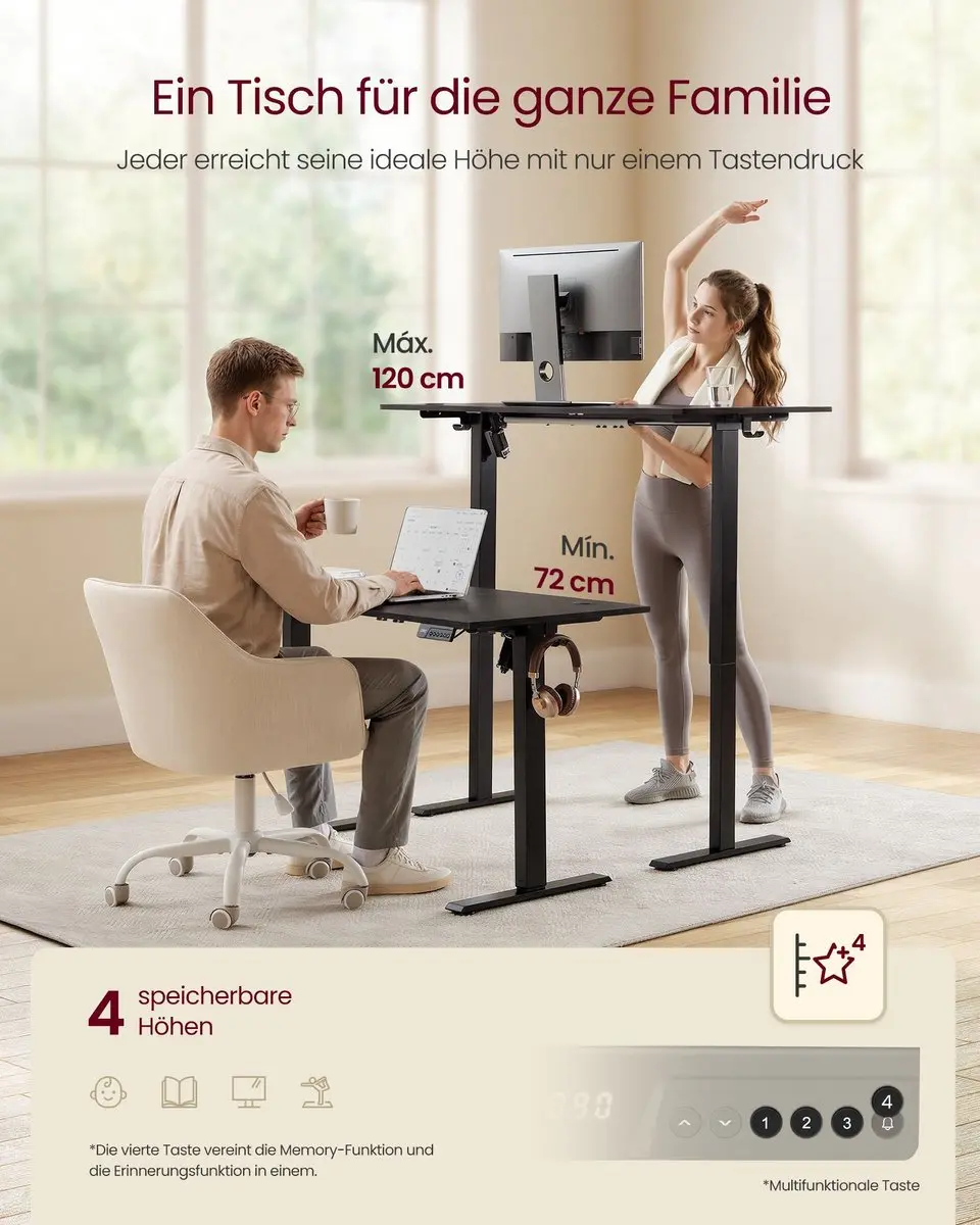 Songmics Bureau In Hoogte Verstelbaar 120x60cm - Zit-Sta - Vintagebruin - afbeelding 3 van 6