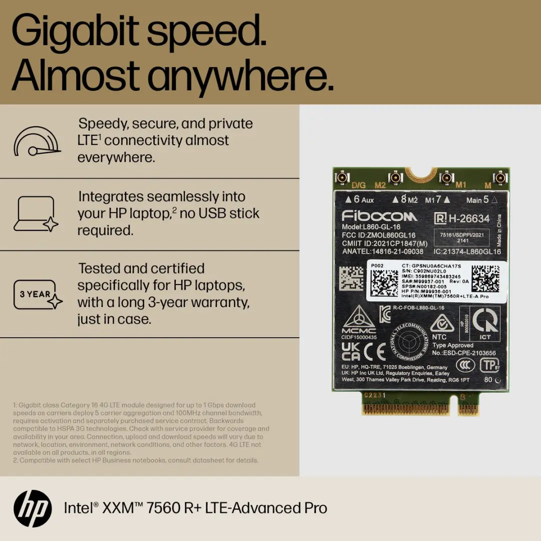 HP XMM 7560 R+ WWAN Kaart - 7P993AA - Zwart - afbeelding 2 van 3