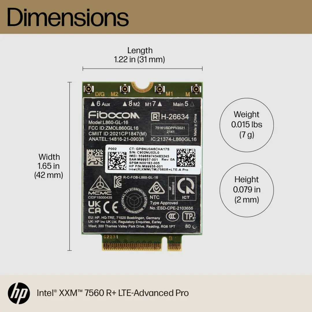 HP XMM 7560 R+ WWAN Kaart - 7P993AA - Zwart - afbeelding 3 van 3