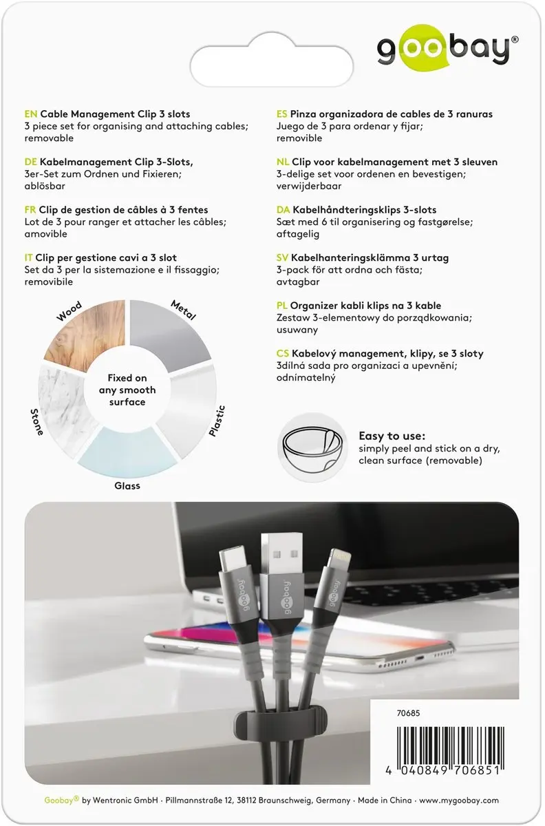 Goobay Kabelclips 3-sleuven set - 3 Stuks - Zwart