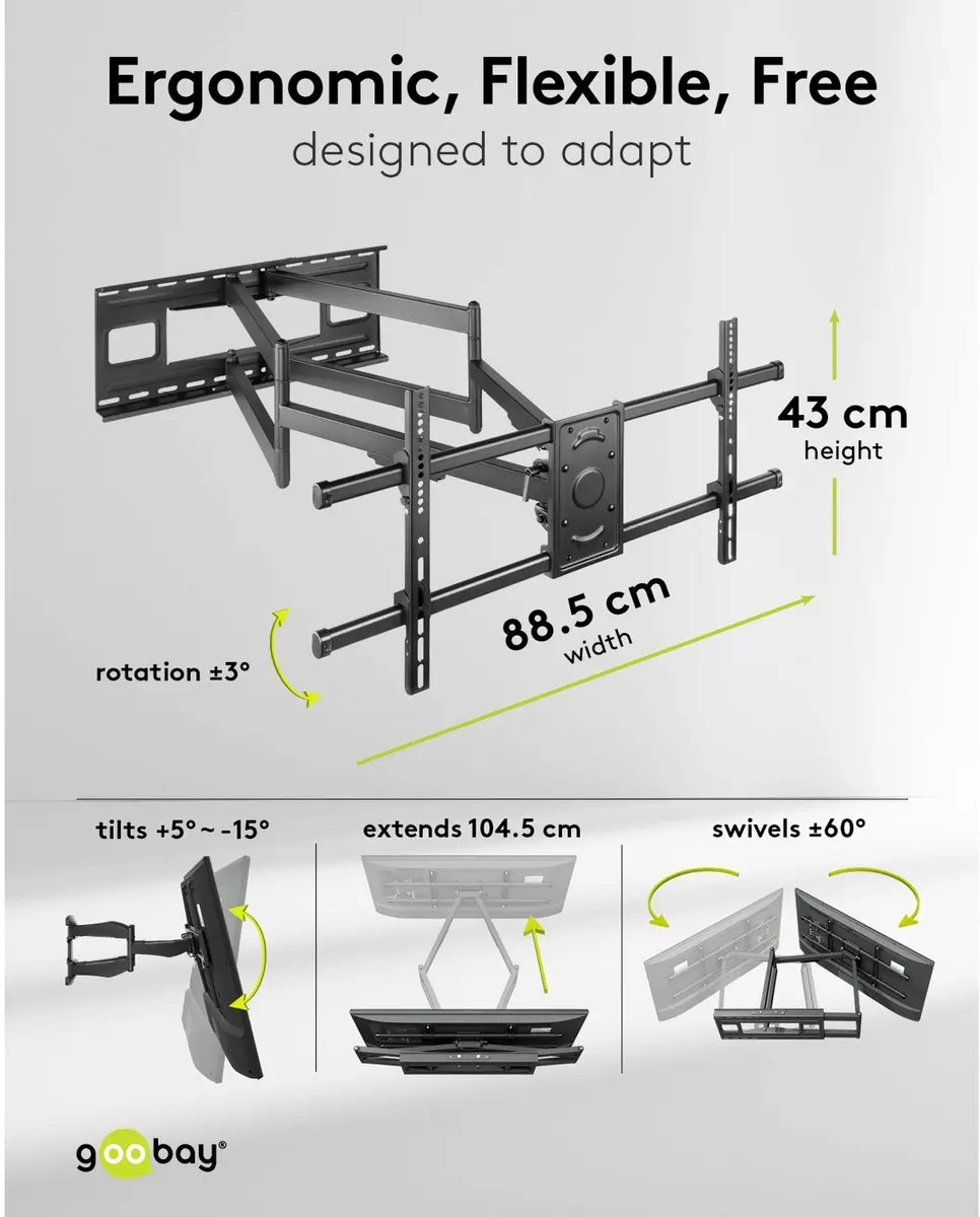 Goobay FULLMOTION (XL) TV Muurbeugel 71197 - 109-229cm - 80kg - Zwart