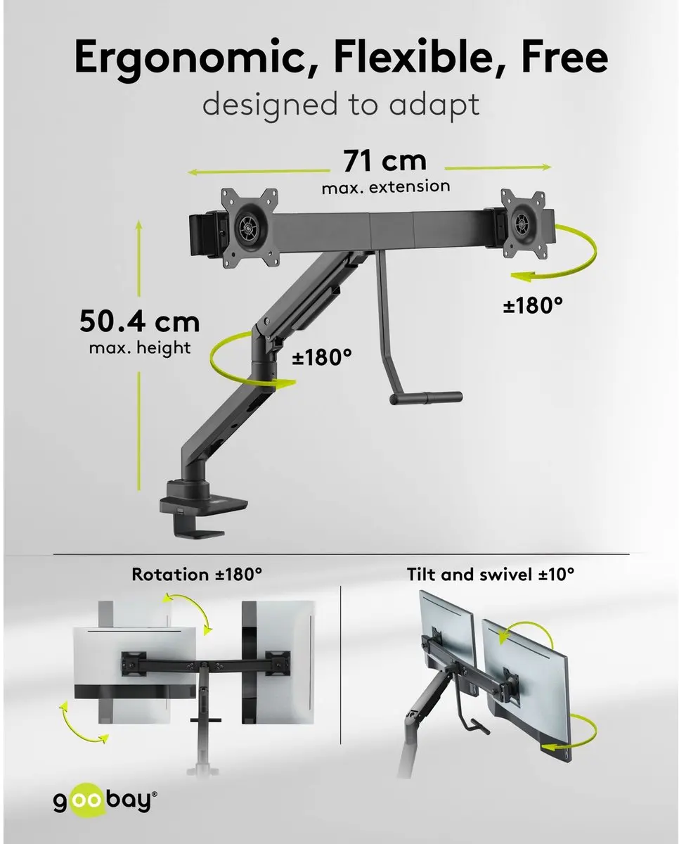 Goobay 74074 Dubbele Monitorbeugel - 17-32" - 9 kg - Zwart