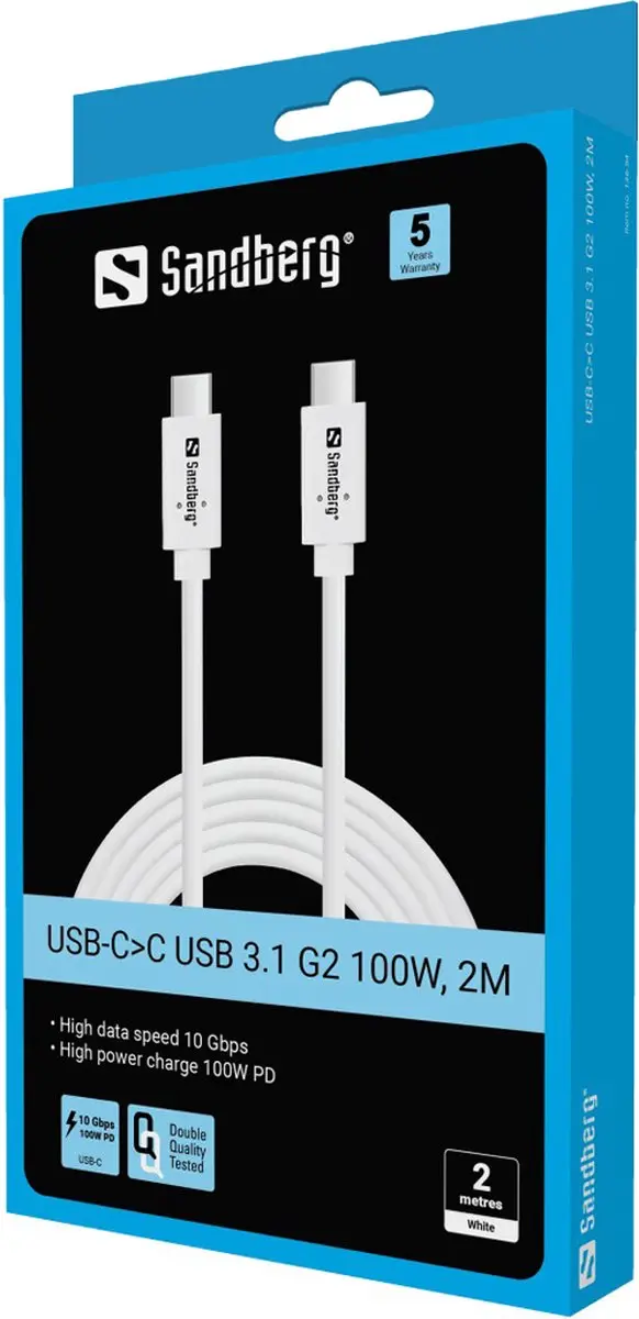 Sandberg 136-54 USB-C Kabel 2m - Wit - afbeelding 4 van 4