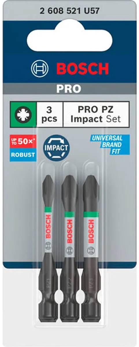 Bosch Professional Pozidriv Slagbits PZ1/PZ2/PZ3 55mm - 3-delig - afbeelding 6 van 6