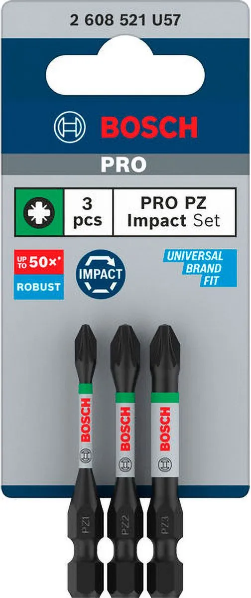 Bosch Professional Pozidriv Slagbits PZ1/PZ2/PZ3 55mm - 3-delig