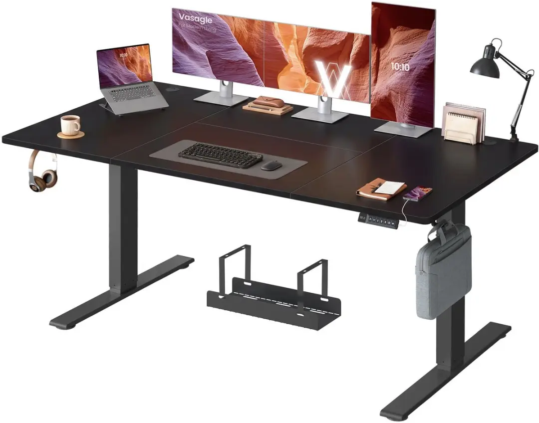 Songmics Bureau Inktzwart Zit-Sta 180x80cm