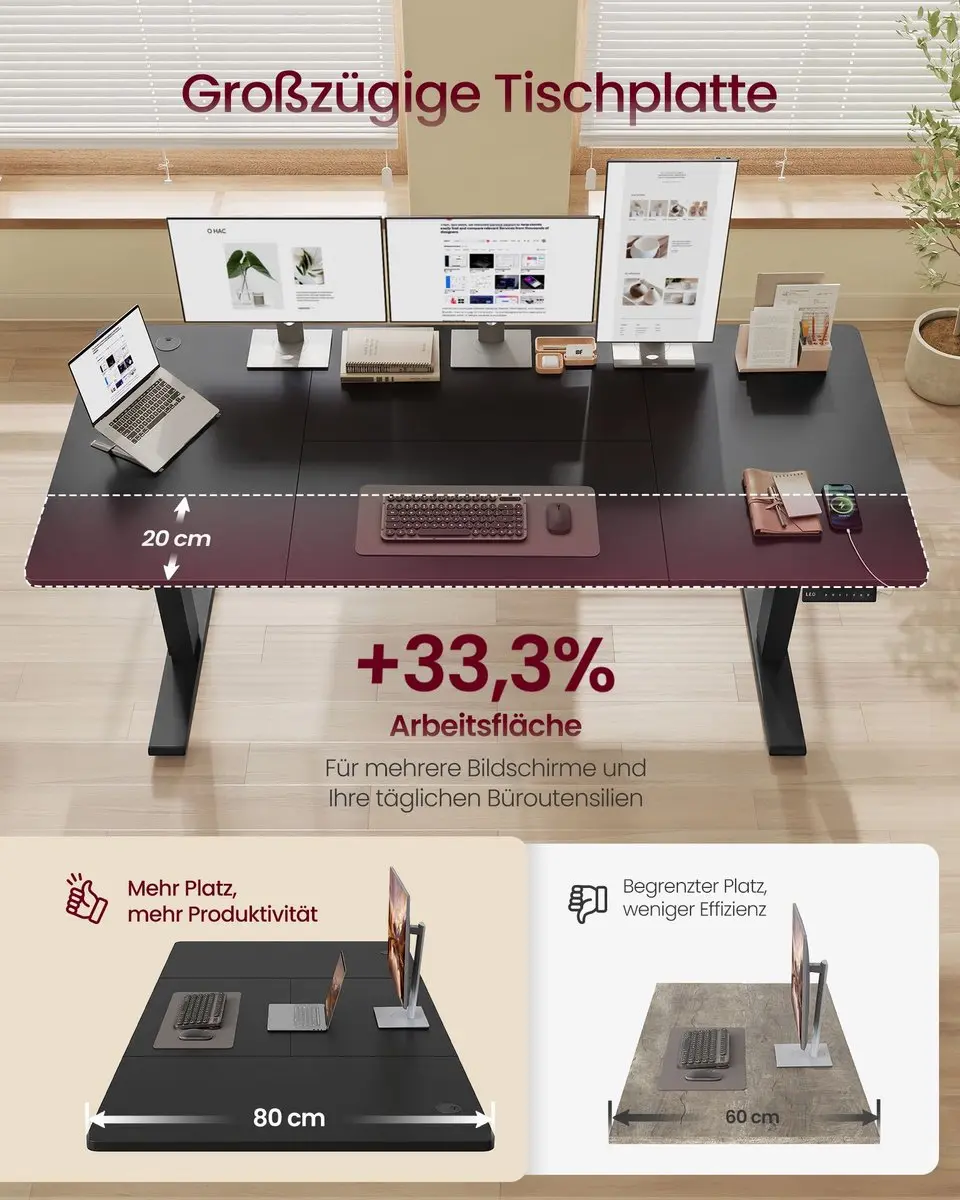 Songmics Bureau Inktzwart Zit-Sta 180x80cm - afbeelding 3 van 6