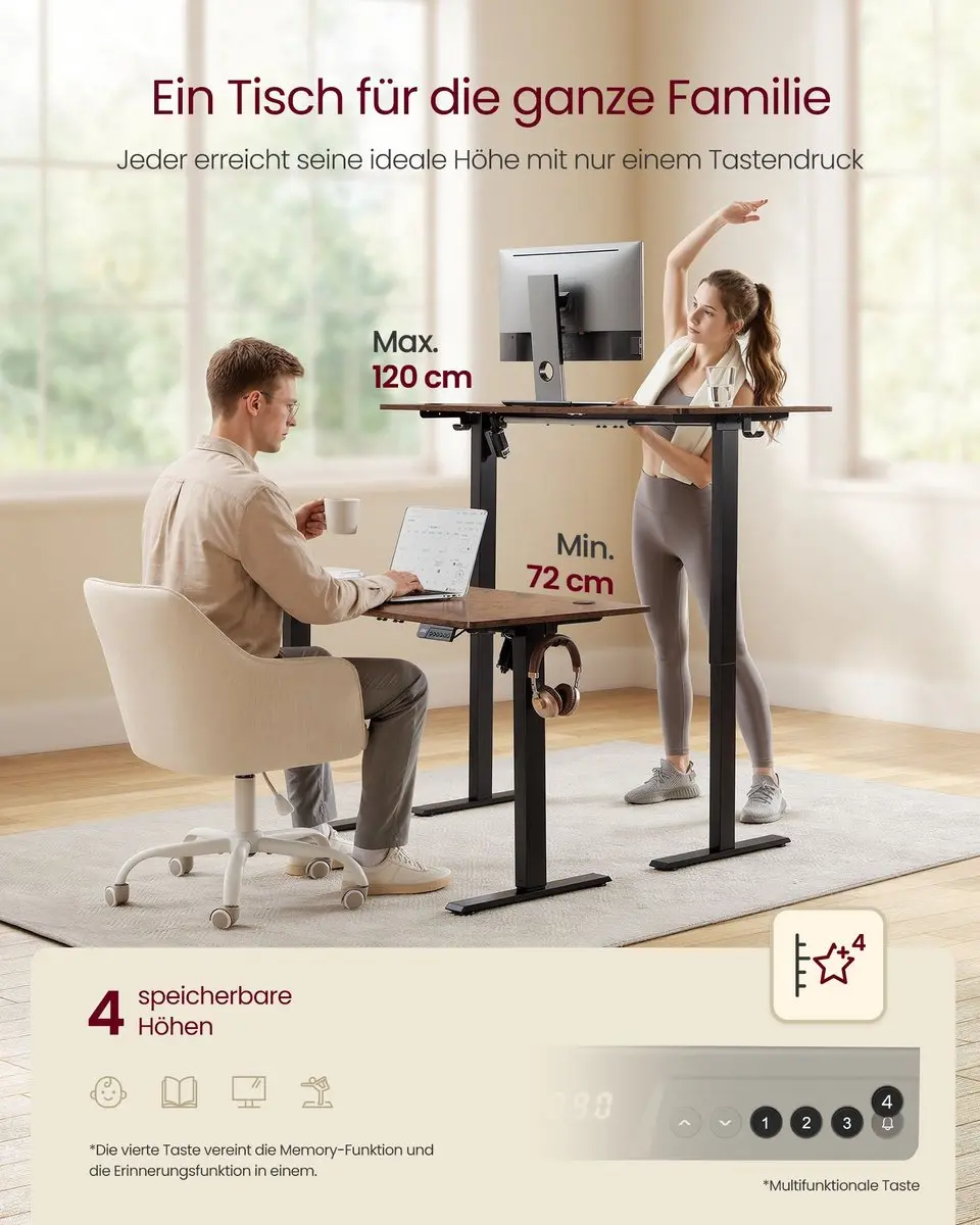 Songmics Bureau In Hoogte Verstelbaar 160x70cm Vintagebruin - afbeelding 3 van 6