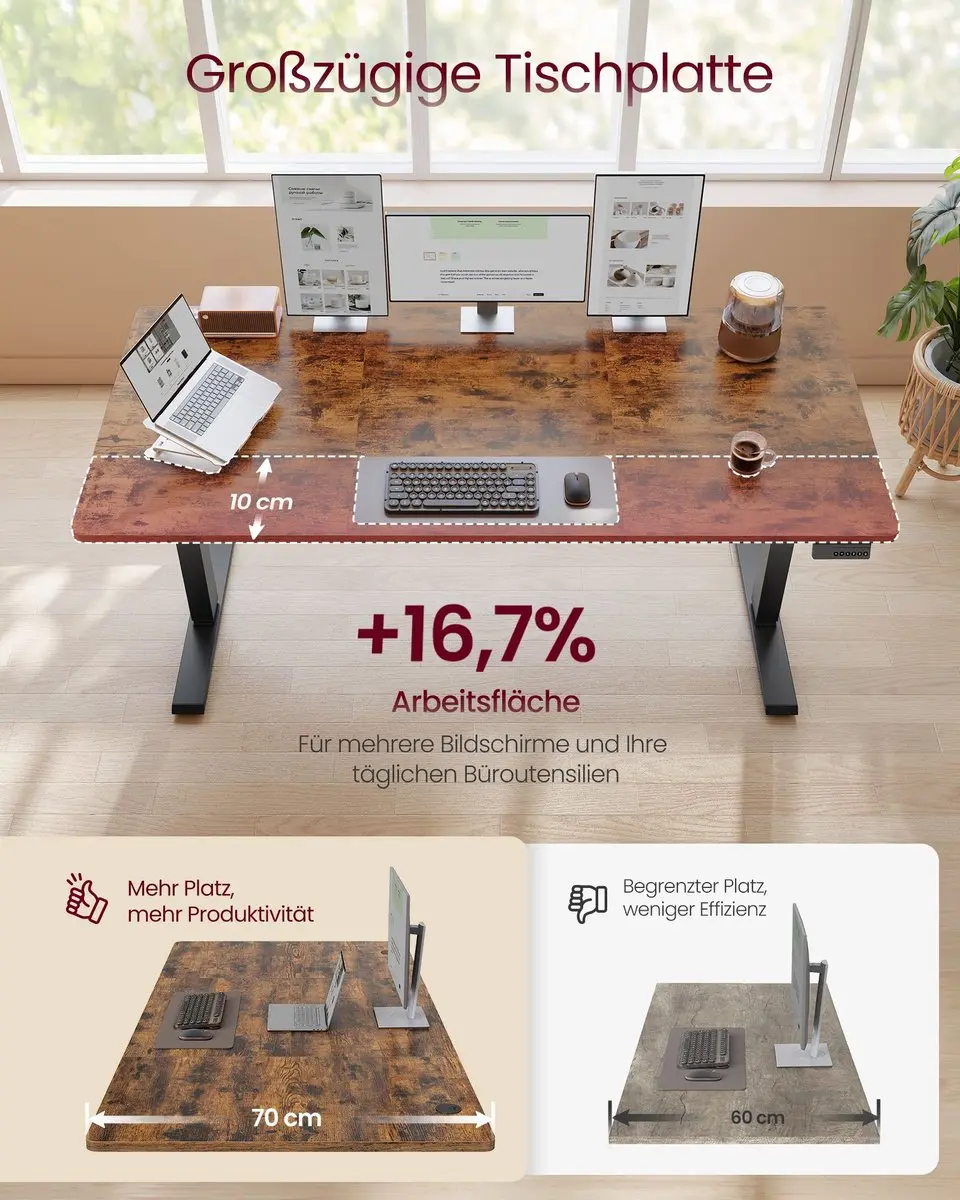 Songmics Bureau In Hoogte Verstelbaar 160x70cm Vintagebruin - afbeelding 5 van 6