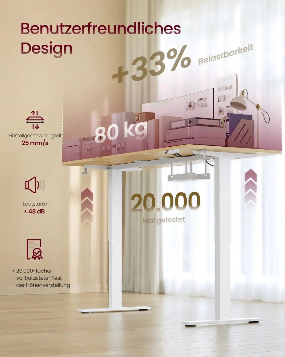 Songmics Bureau In Hoogte Verstelbaar 180x80cm - Zit-Sta - Goudeiken/Matwit - afbeelding 6 van 6