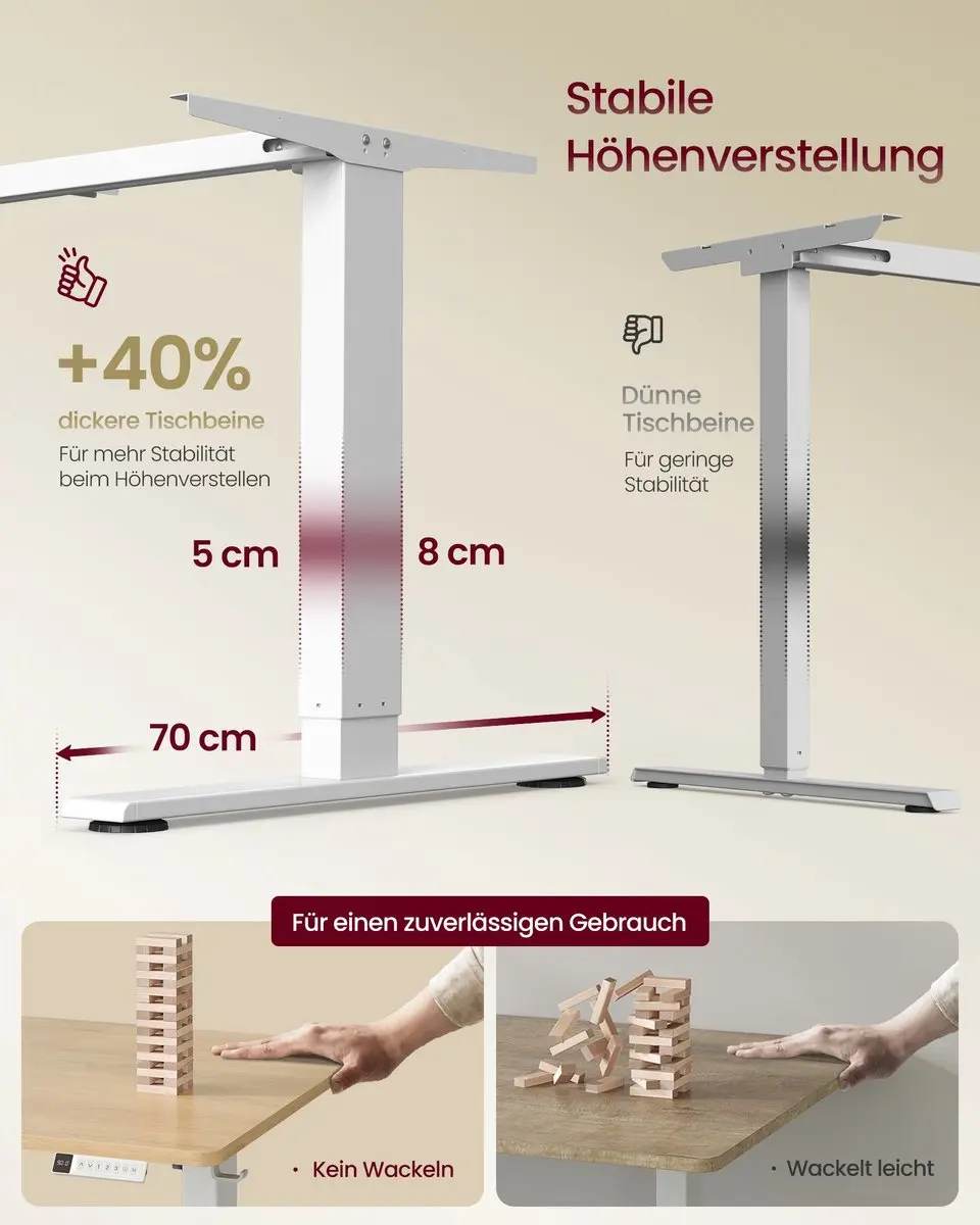 Songmics Bureau In Hoogte Verstelbaar 180x80cm - Zit-Sta - Goudeiken/Matwit - afbeelding 4 van 6