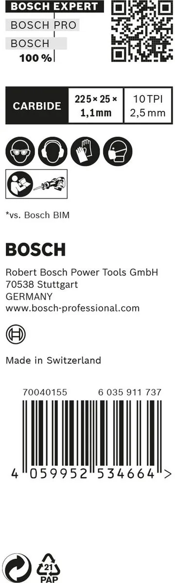 Bosch Professional EXPERT S 1155 HHM Reciprozaagblad 225mm - 10 Stuks