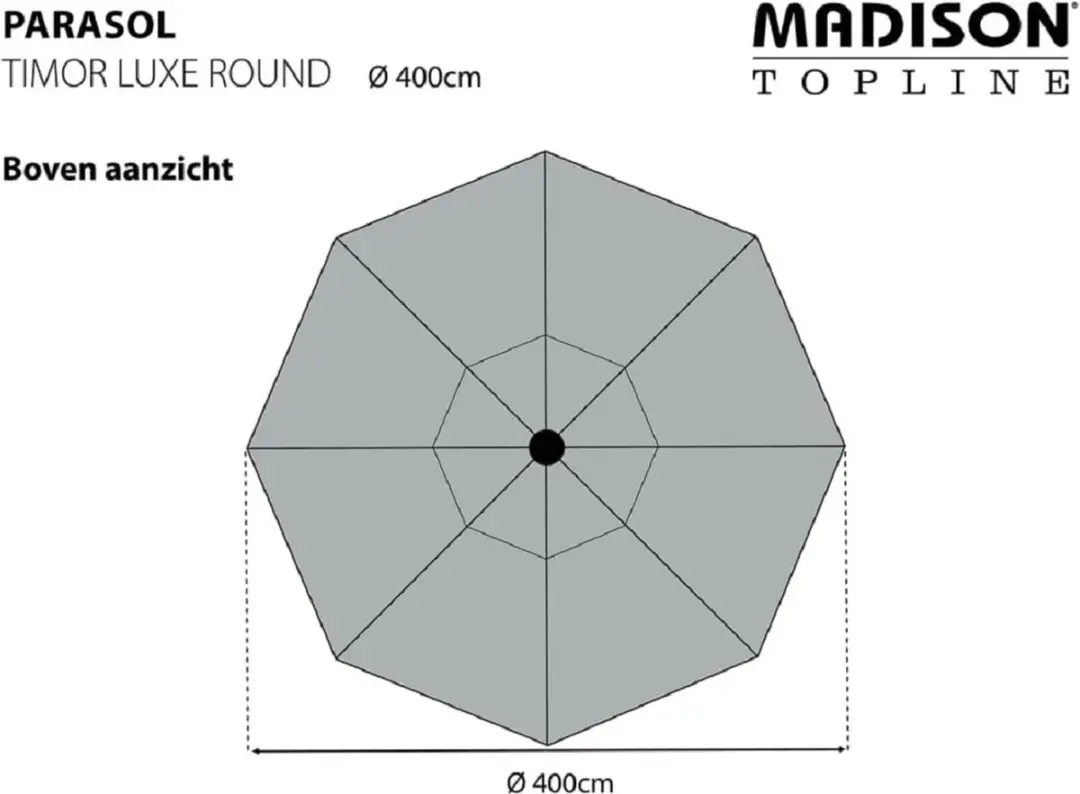 Madison Timor Luxe Stokparasol Ø400cm - Grijs - afbeelding 4 van 6