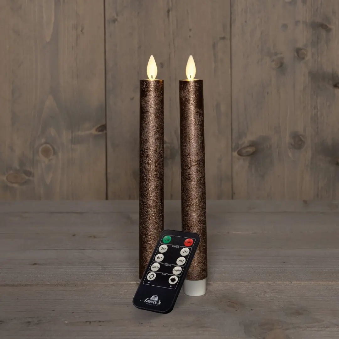 Anna's Collection LED Dinerkaarsen 23cm - 2 Stuks - Brons