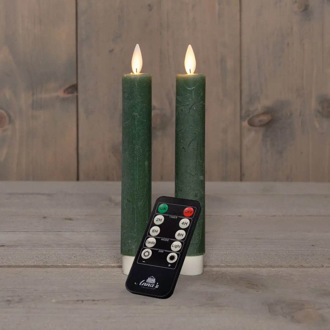Anna's Collection LED Dinerkaarsen Jade Groen 18cm - 2 Stuks