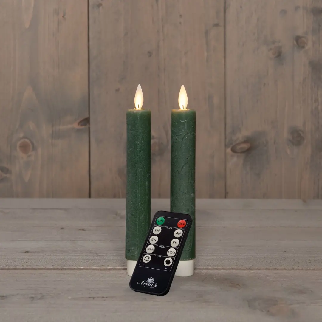 Anna's Collection LED Dinerkaarsen Jade Groen 18cm - 2 Stuks