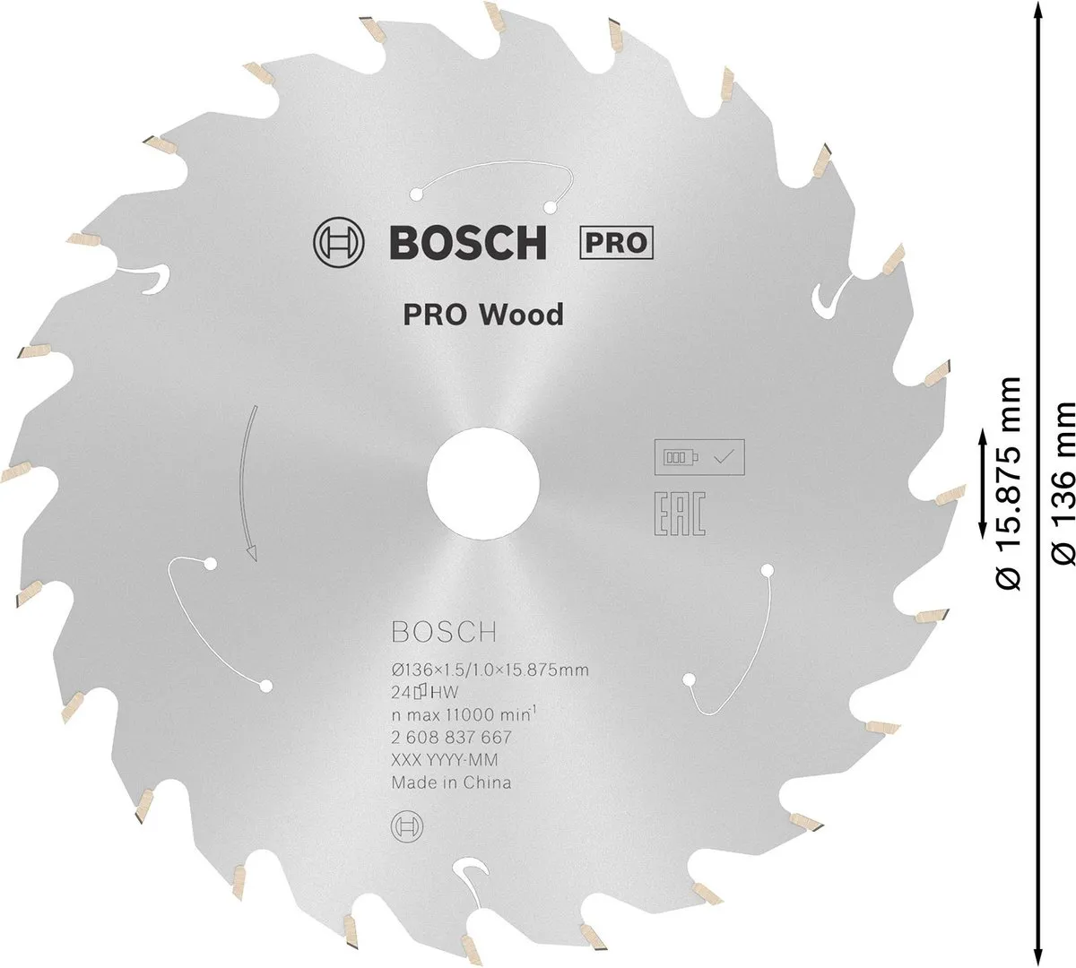 Bosch Professional Wood Accuzaagblad 136x1,5x15,875mm