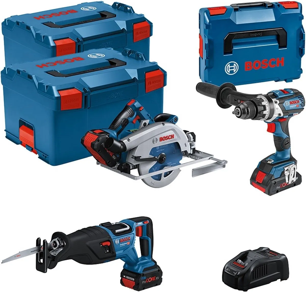 Bosch Professional Accu combiset 3-delig 18V 1x 4.0 2x 5.5Ah in L-Boxx