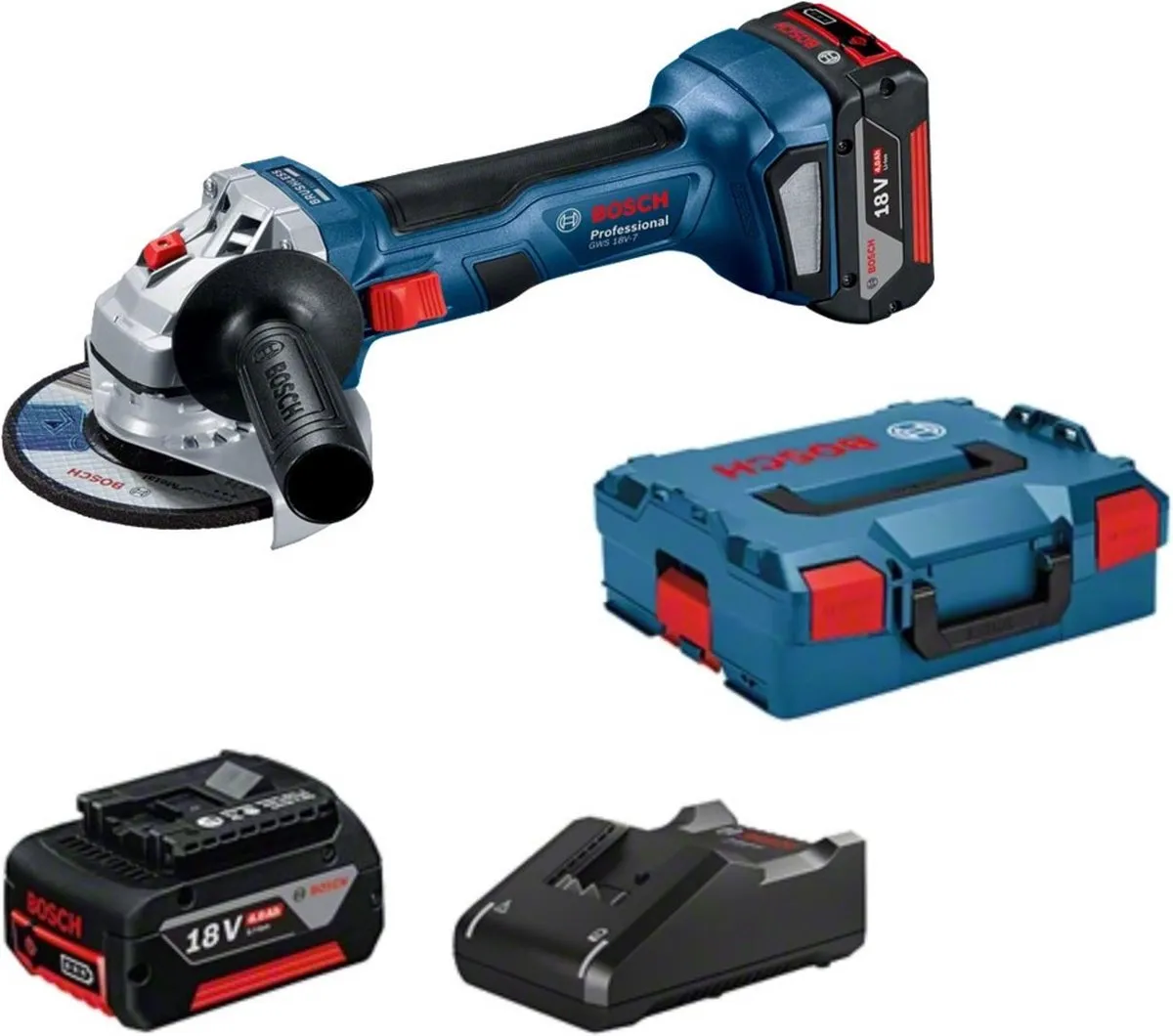 Bosch Professional GWS 18V-7 Haakse Slijper - 2x 18V Accu 4000mAh - 125mm