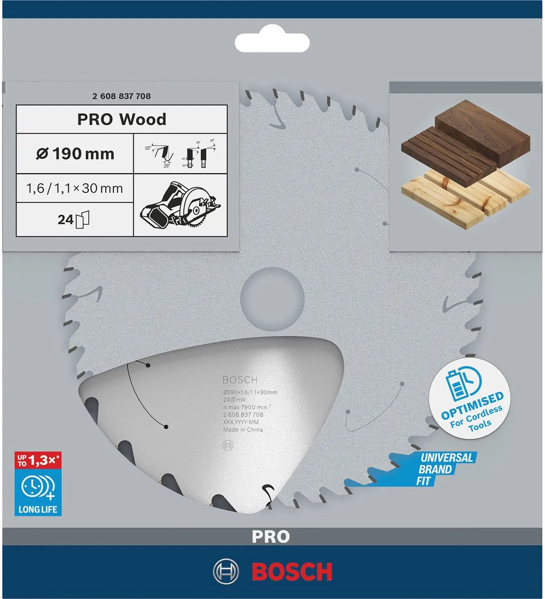 Bosch Professional PRO Wood Zaagblad 190x1,6x30mm - 1 Stuk