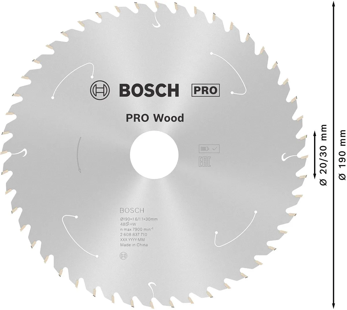Bosch Professional PRO Wood Zaagblad 190x1,6x30mm - 1 Stuk