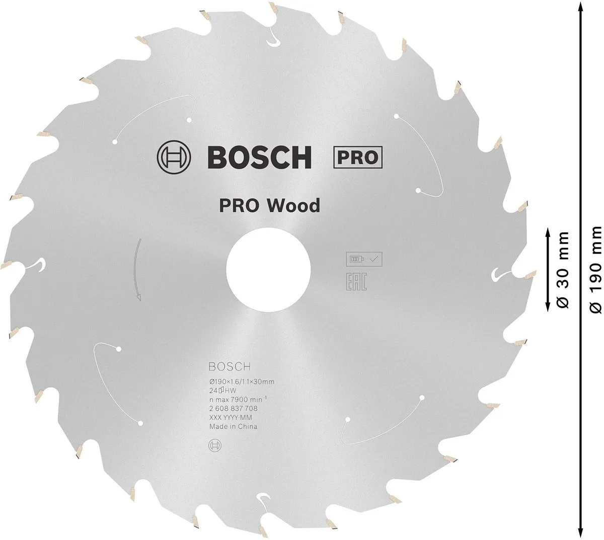 Bosch Professional PRO Wood Zaagblad 190x1,6x30mm - 1 Stuk