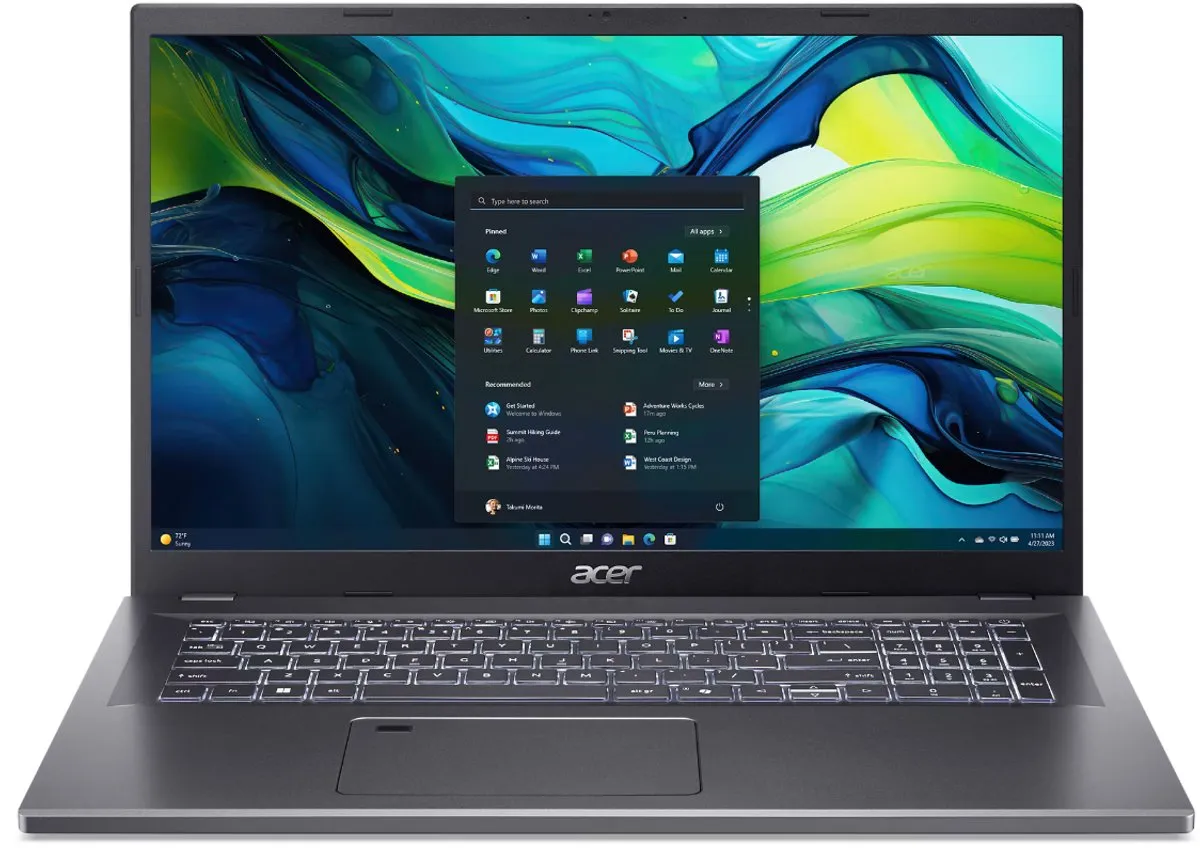 Acer Aspire 17 Pro A17-51M-56NU Intel® Core™ i5 i5-1334U Laptop 43,9 cm (17.3") Full HD 16 GB LPDDR5-SDRAM 1 TB SSD Wi-Fi 6E (802.11ax) Windows 11 Pro Grijs