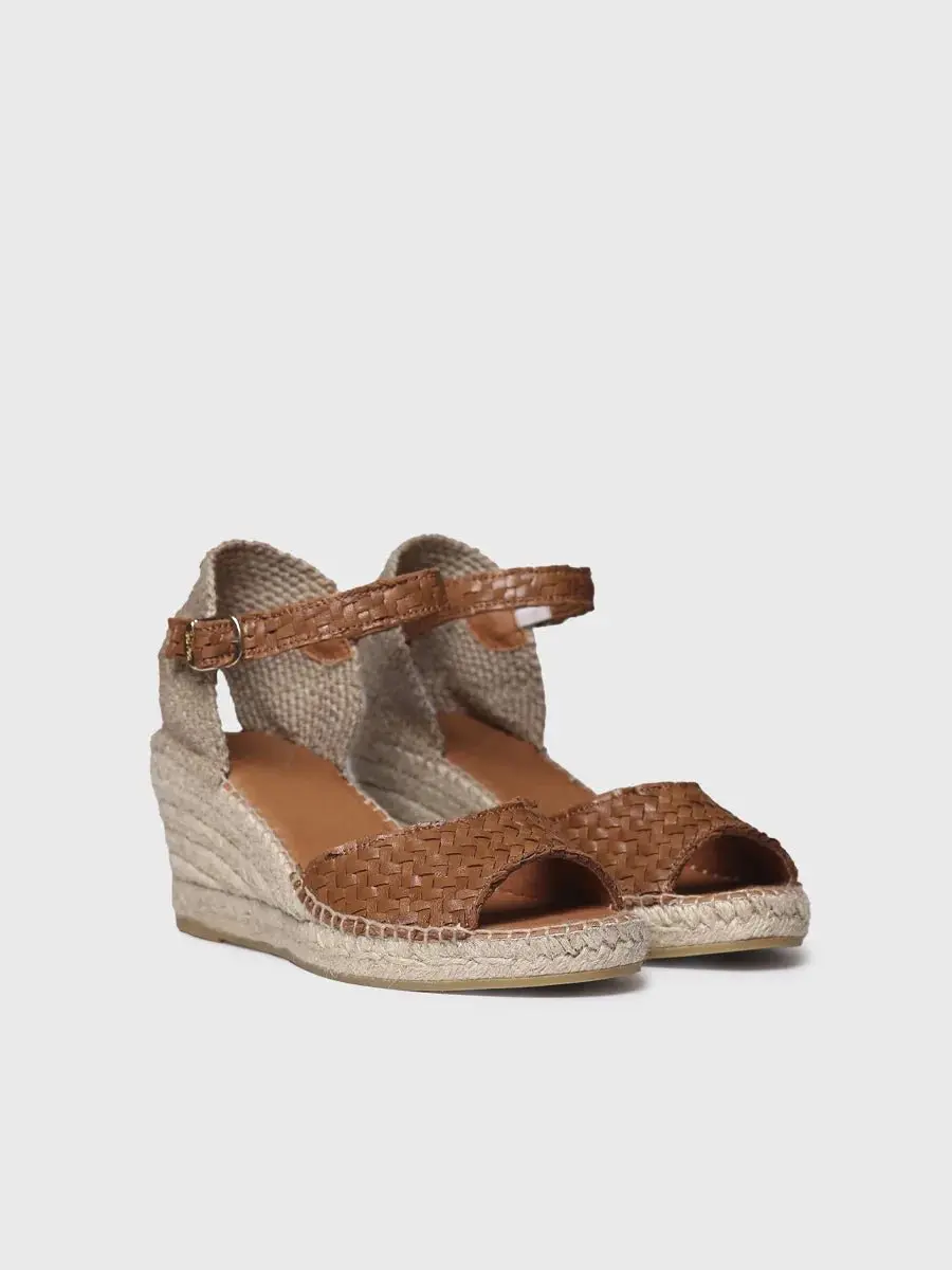 Espadrilles met sleehak voor dames van gevlochten leer