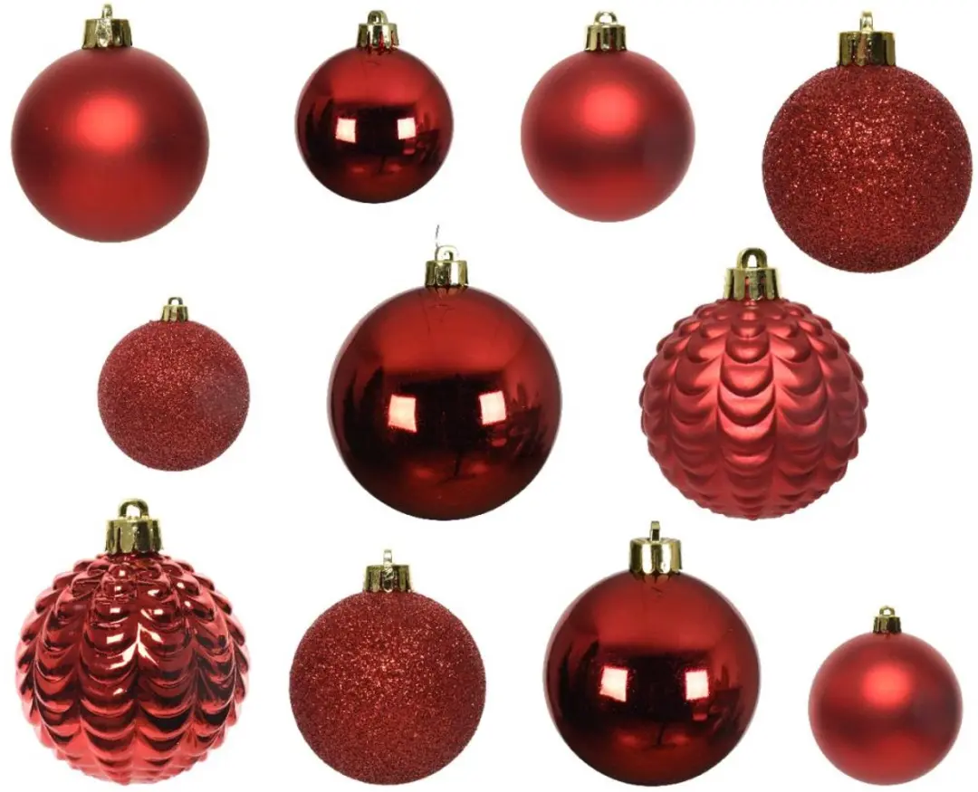 Decoris Kunststof Kerstballen Mix - 100 Stuks - Kerstrood - afbeelding 5 van 6