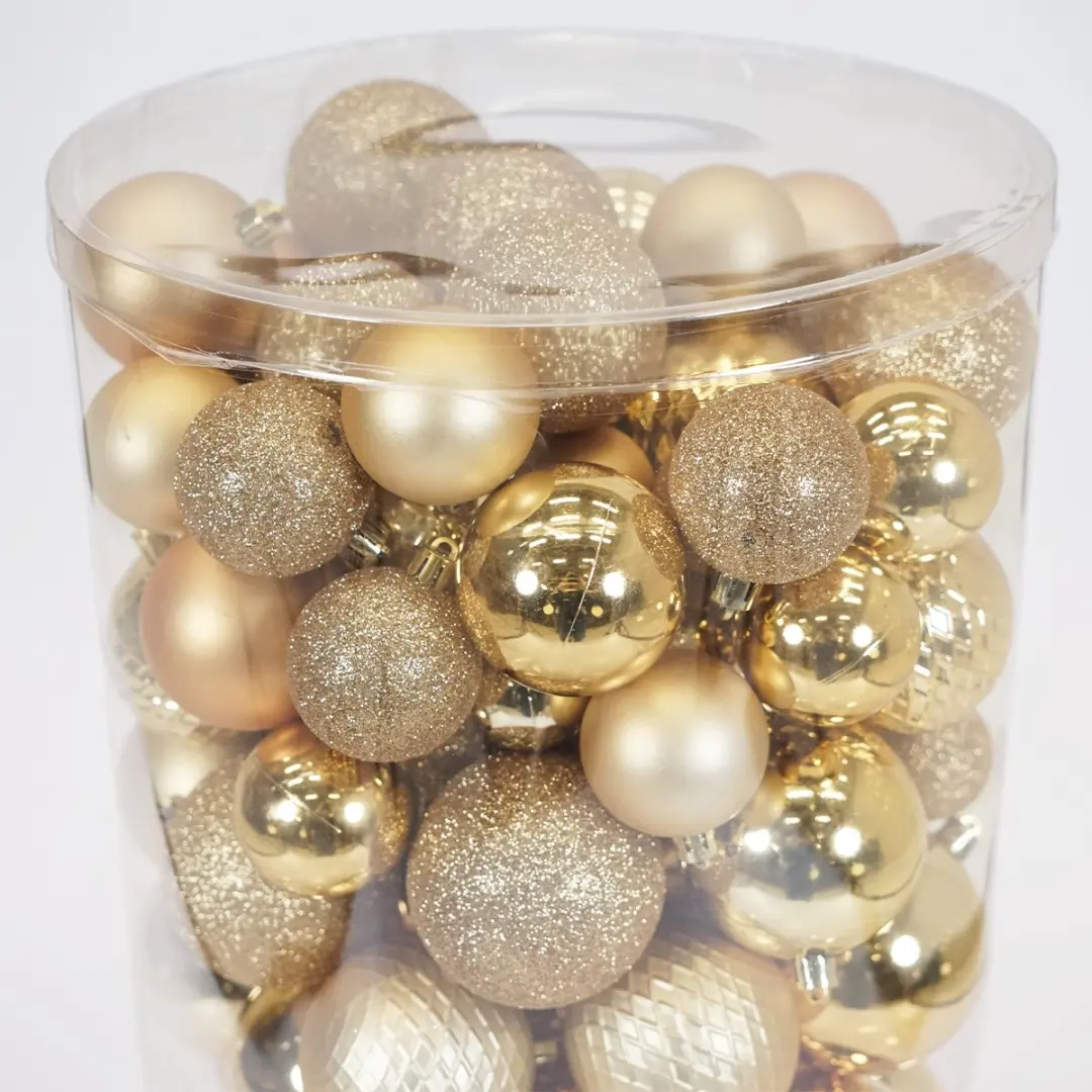 Decoris Kunststof Kerstballen Mix Lichtgoud - 100 Stuks - afbeelding 3 van 6