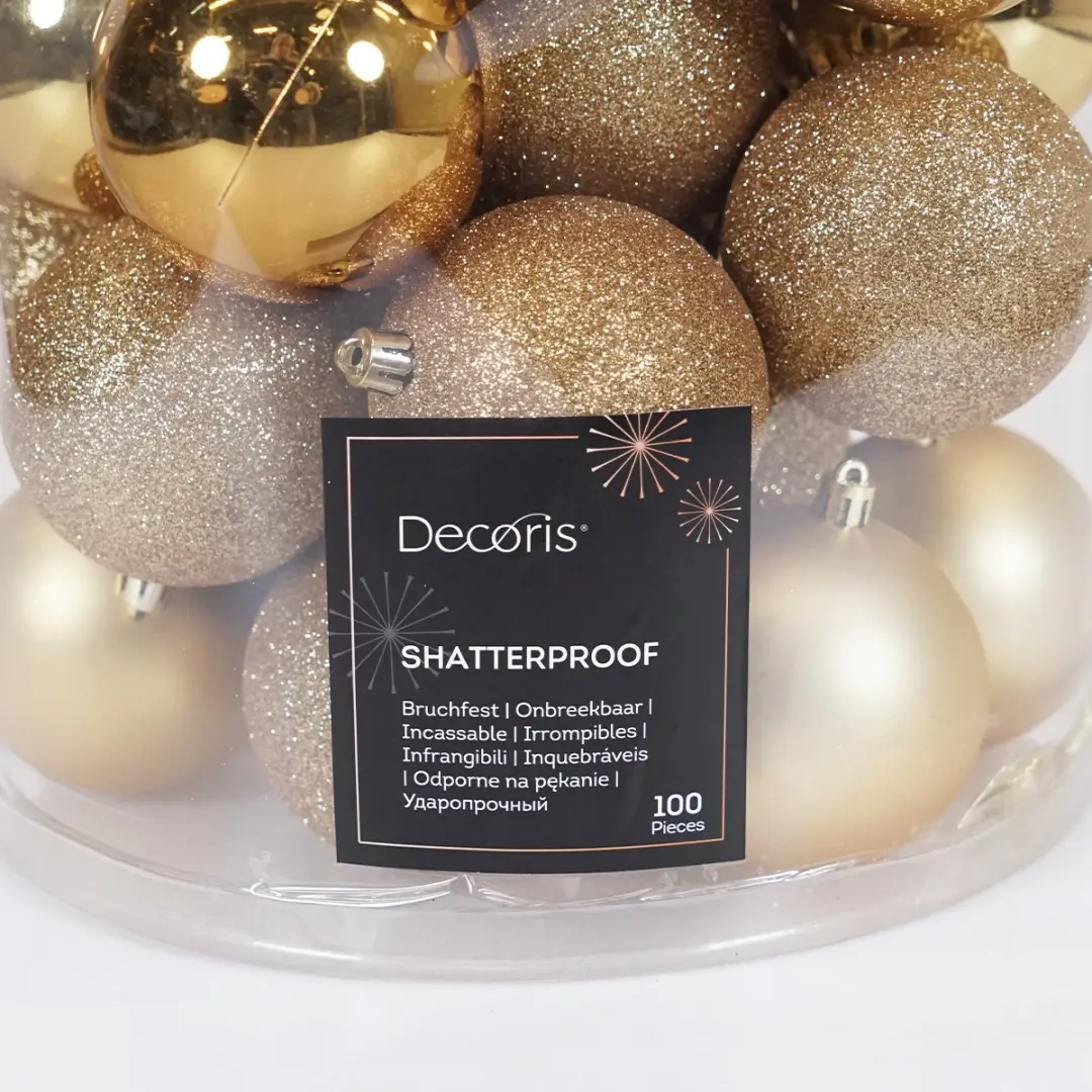 Decoris Kunststof Kerstballen Mix Lichtgoud - 100 Stuks - afbeelding 2 van 6