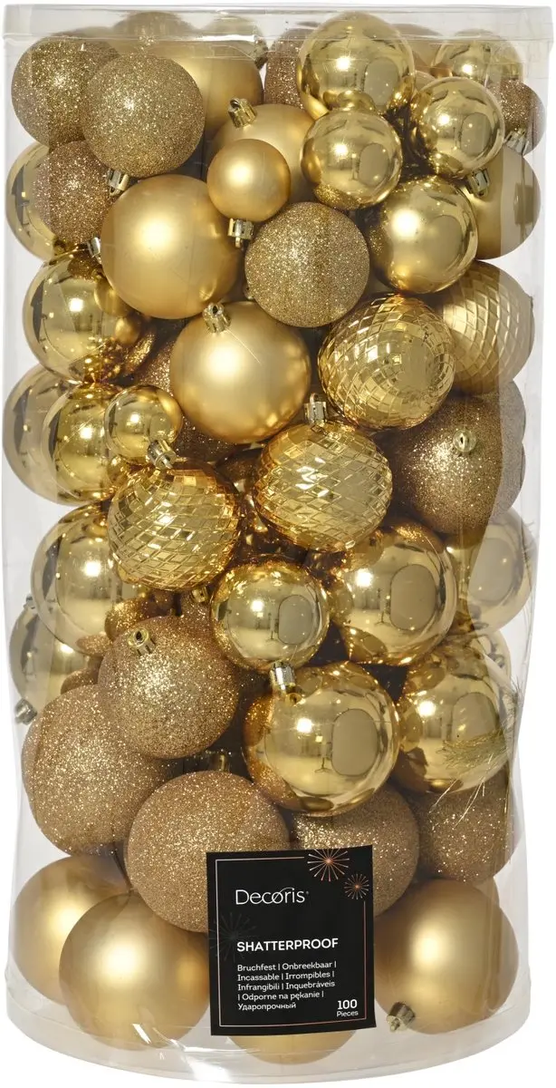 Decoris Kunststof Kerstballen Mix Lichtgoud