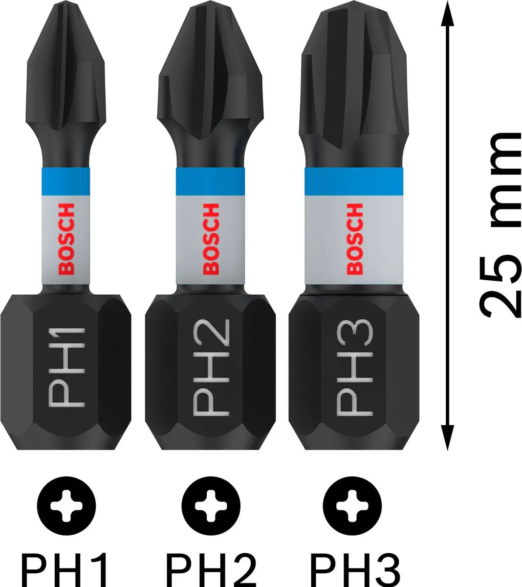 Bosch Professional Schroefbit Impact Control PH1/2/3 - 25mm - 3 Stuks - afbeelding 2 van 6