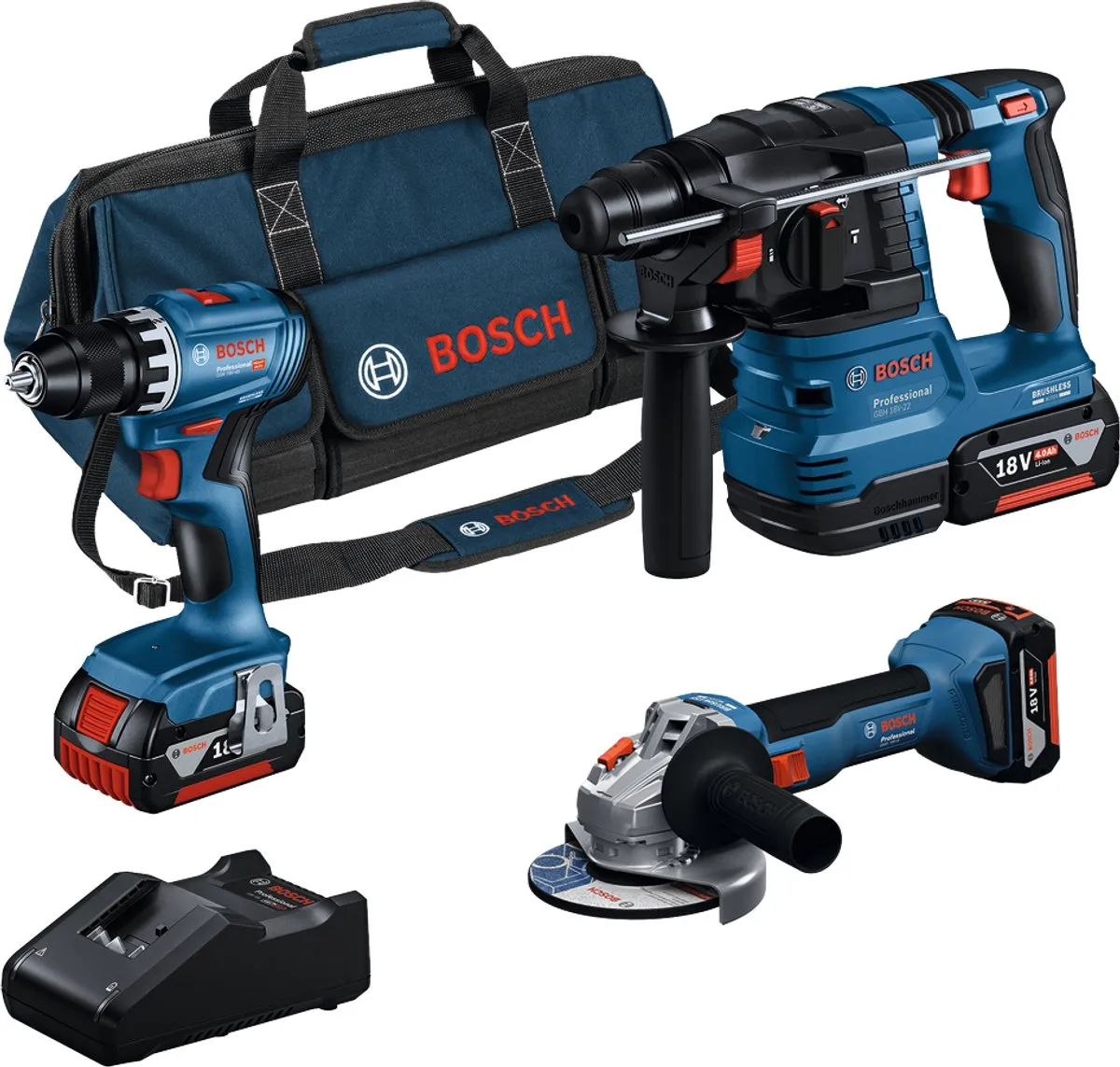 Bosch Professional 18V Toolkit GSR 18V-45 GWS 18V-8 GBH 18V-22