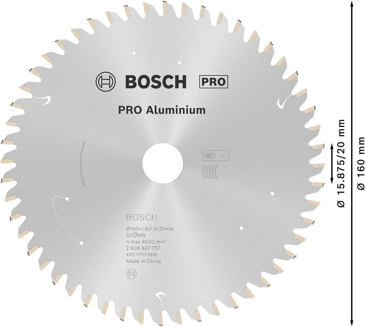 Bosch Professional Aluminium Zaagblad 160mm 52 Tanden - 2 608 837 757