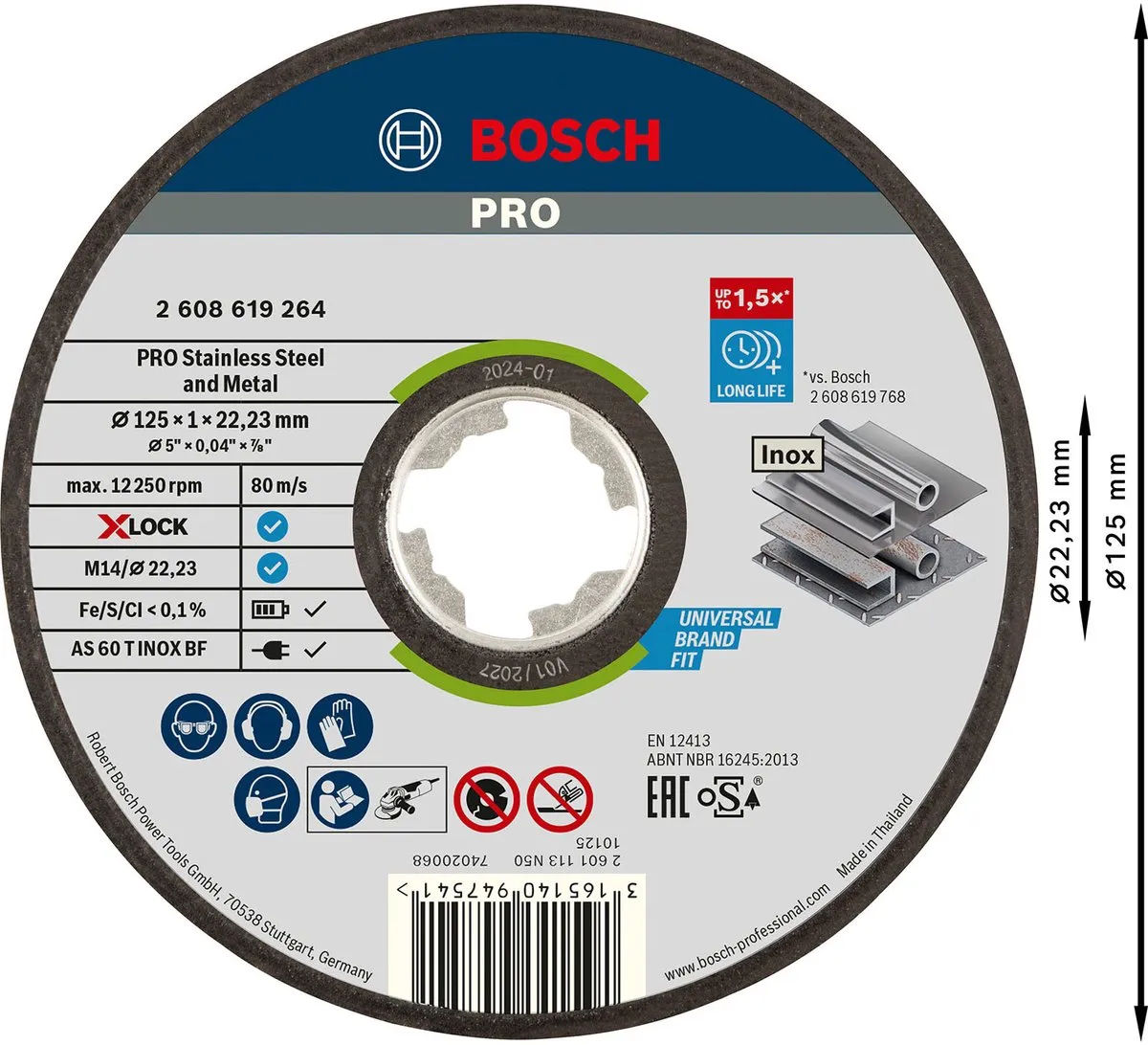 Bosch Professional X-LOCK 125x1mm Doorslijpschijf INOX - Metaal