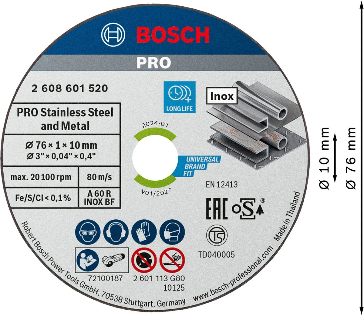 Bosch Professional Slijpschijf GWS 10,8 76 x 1 x 10mm - Metaal - 5 Stuks