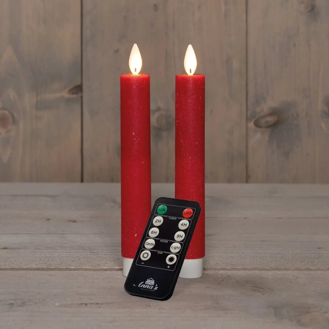 Anna's Collection LED Dinerkaarsen 2 Stuks - Rood - 18cm