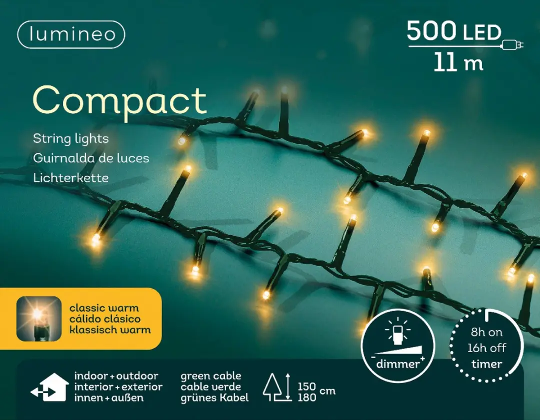 Lumineo Kerstverlichting 11m 500 Lampjes Goud - Dimbaar
