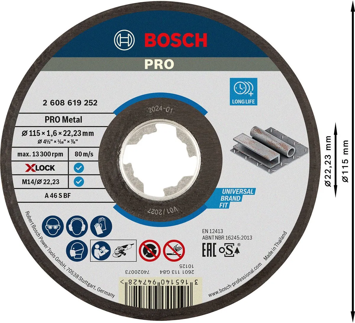 Bosch Professional X-Lock Slijpschijf 115mm Metaal - 22,23mm As