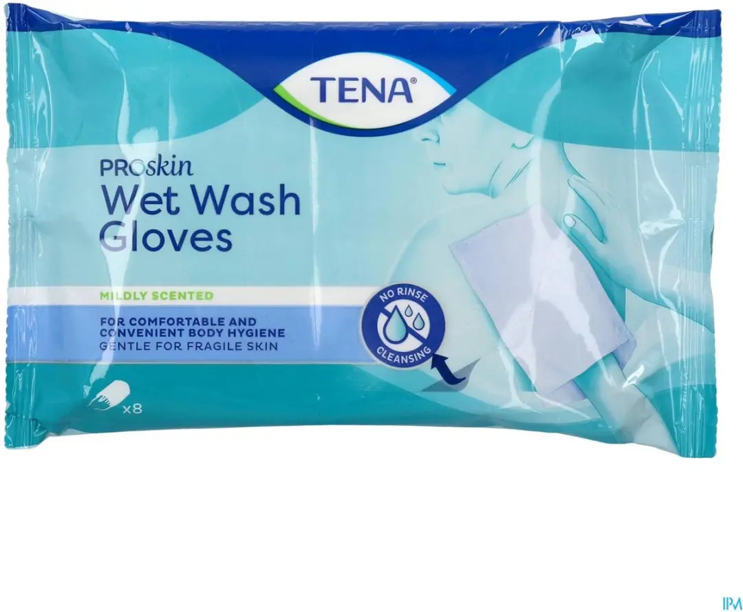TENA Wet Wash Gloves - 8 Stuks