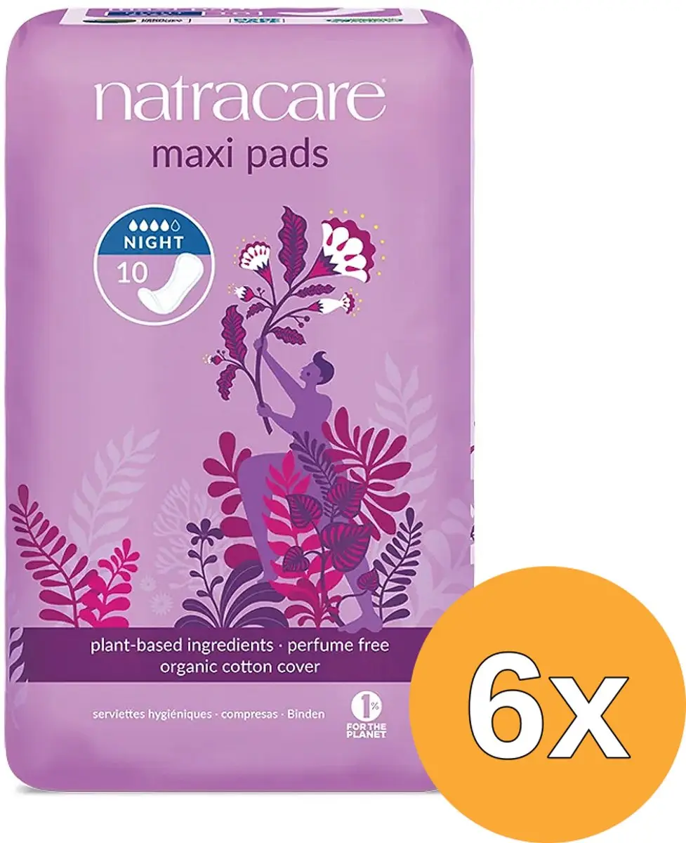6x Natracare Maandverband nacht (10 stuks)