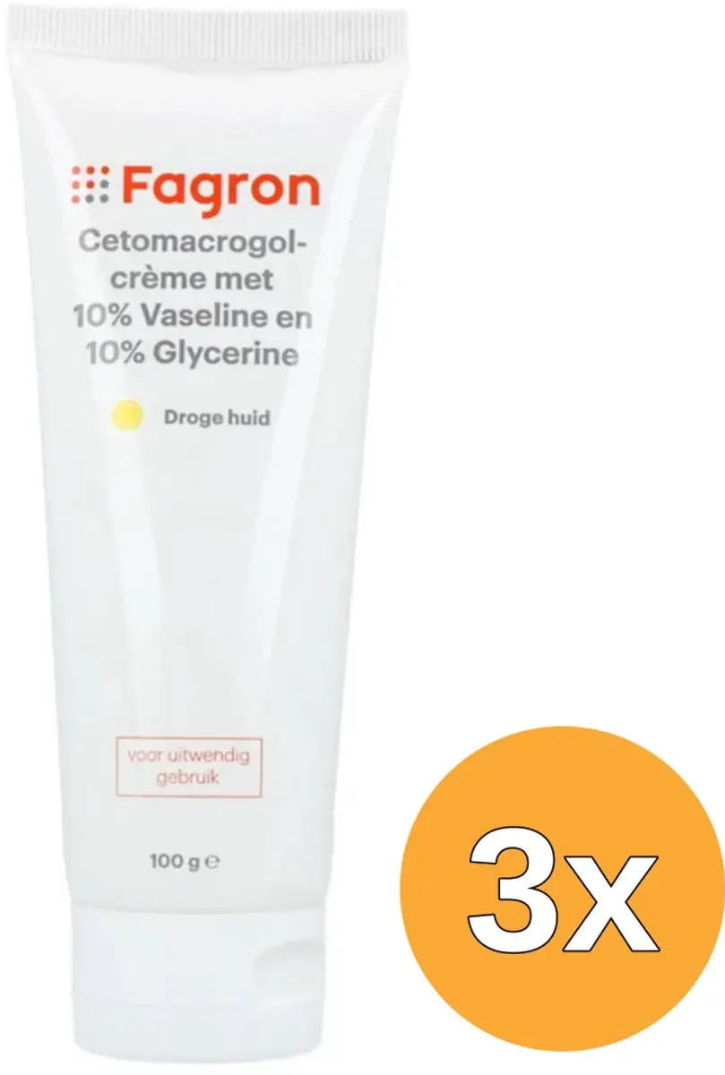 3x Fagron Cetomacrogol Crème met 10% Vaseline & Glycerine (100 gr)