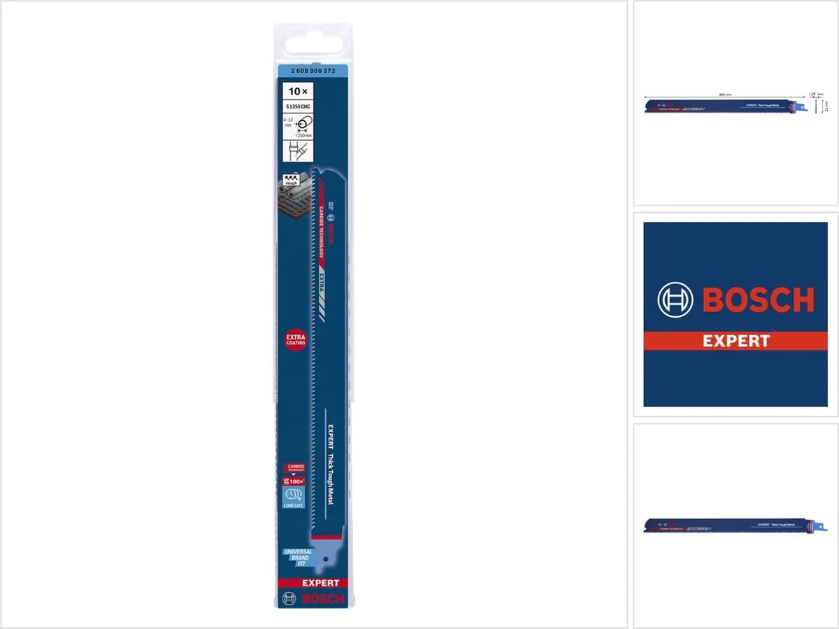 Bosch Professional EXPERT Thick Tough Metal S 1255 CHC Reciprozaagbladen 300mm - 10 Stuks
